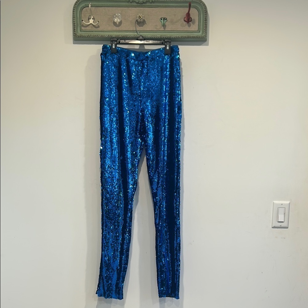 Brand new hot & delicious Sparkling Blue sequin disco Legging pants women large